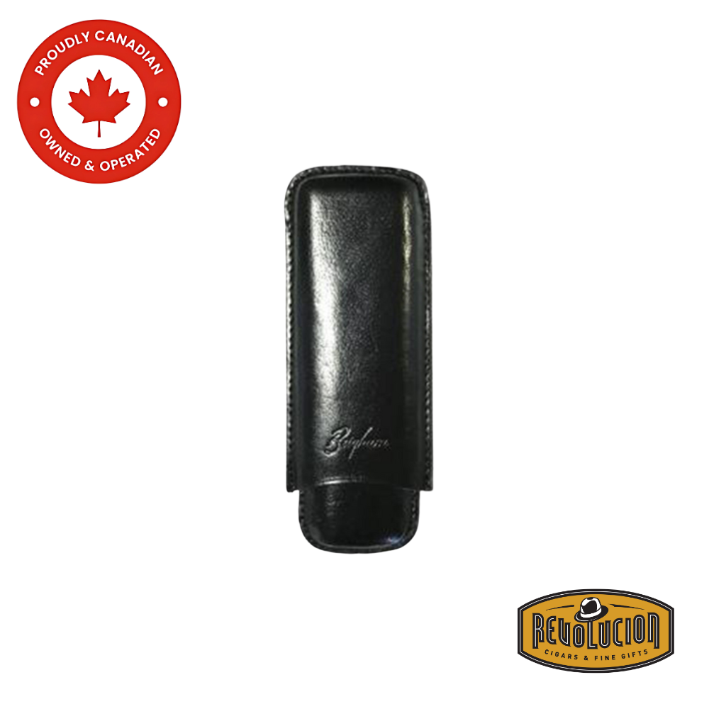 Brigham Cigar Case 2F Corona Black – A durable black leather cigar case designed to fit two corona cigars, ideal for cigar lovers seeking style and convenience.