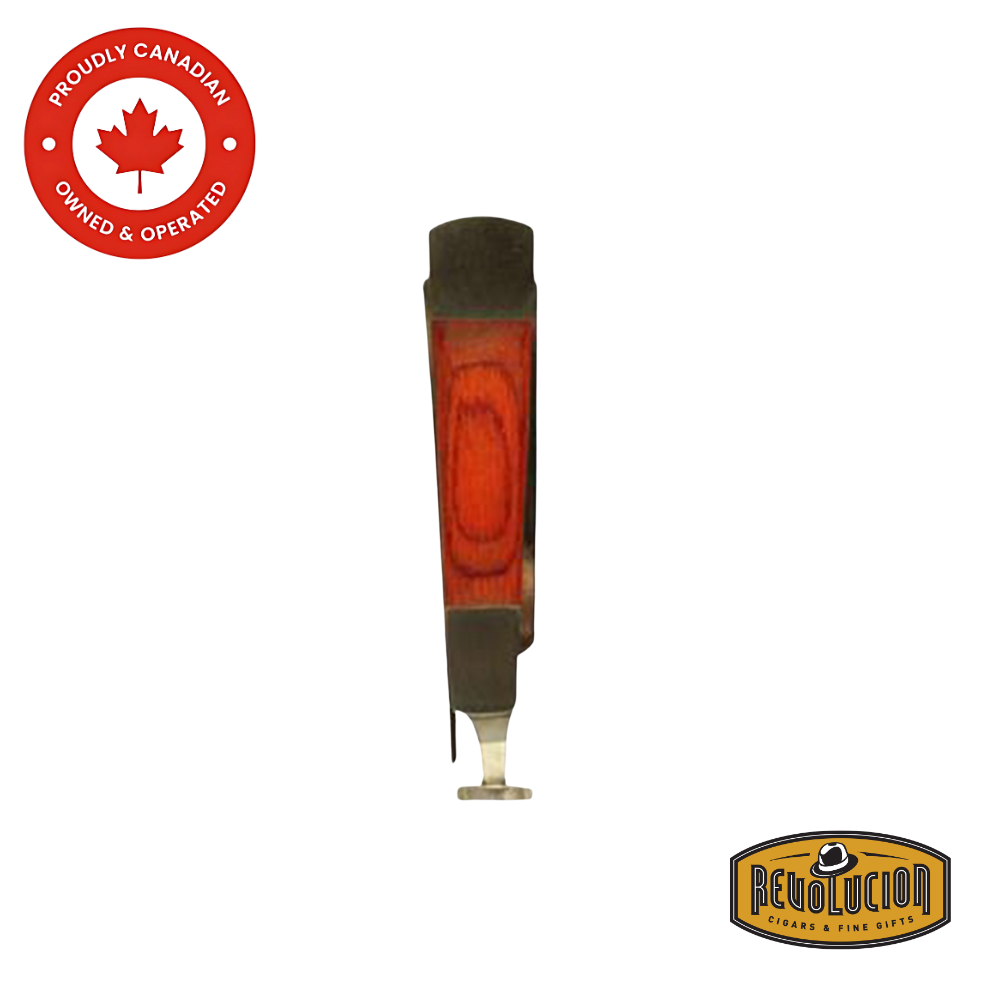 Brigham Flat Red Wood Inlay Pipe Tool with a sleek, flat design and a polished red wood inlay.