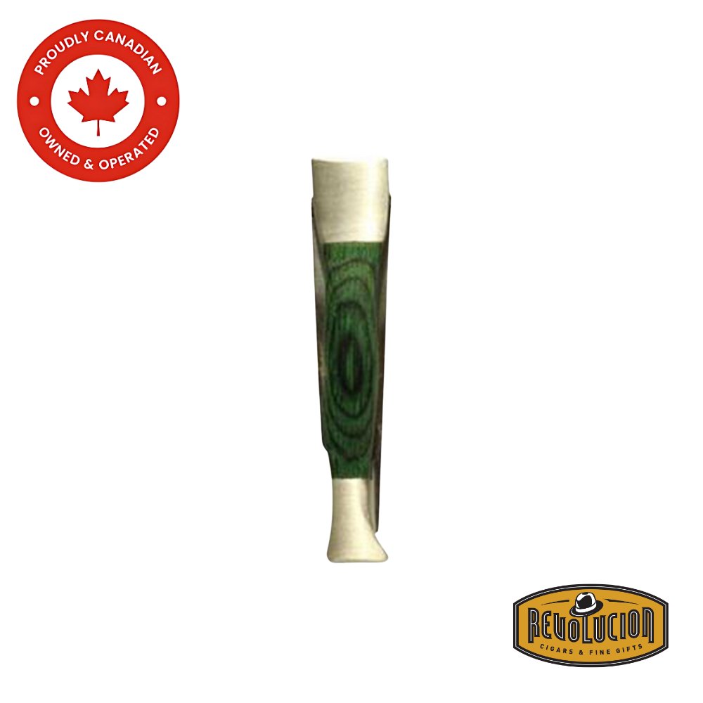 Brigham Green Wood Inlay Pipe Tool featuring a polished wooden handle with a green inlay, designed for pipe maintenance.