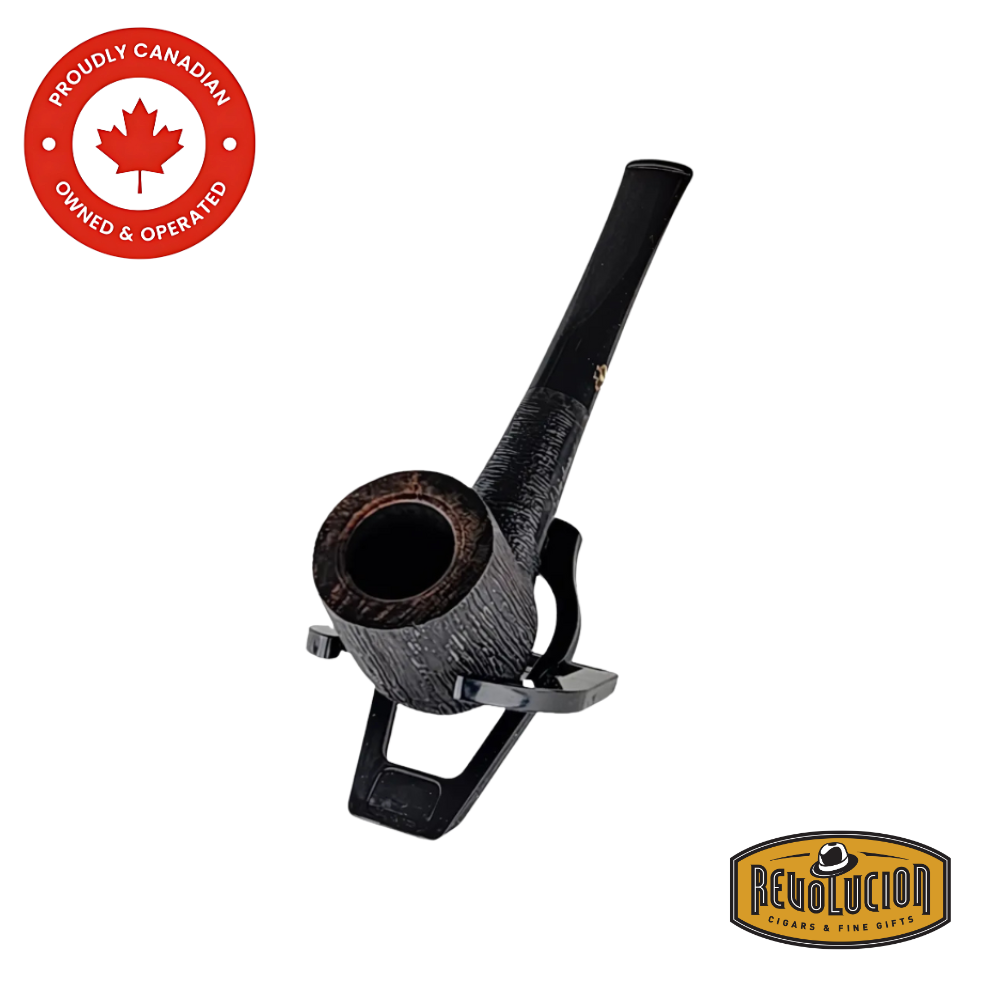 Brigham System Satinated #03 Smoking Pipe front view, showcasing its smooth briarwood bowl and sleek black stem.