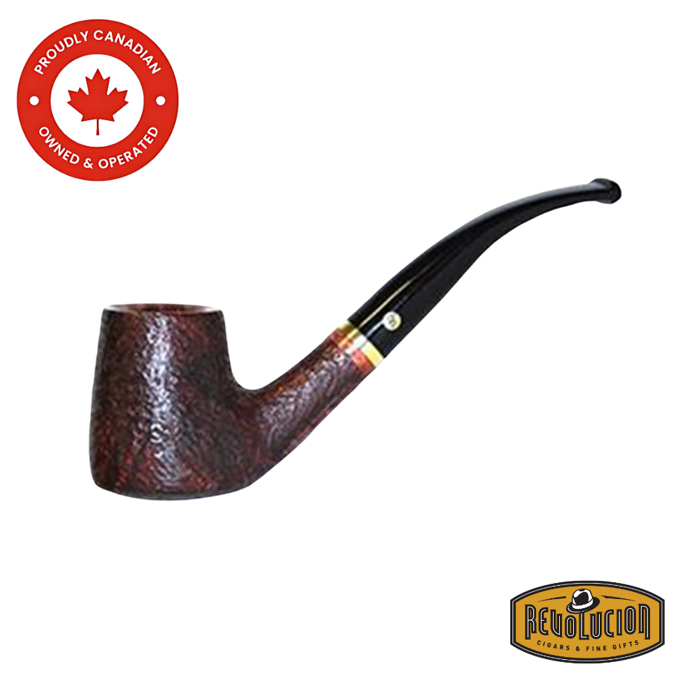 Brigham Tundra #84 Smoking Pipe featuring a dark, rugged finish with a bent shape and rich wood grain, showcasing its robust and classic design.