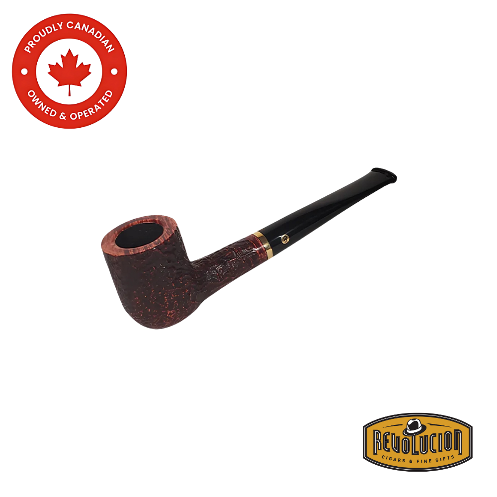 Angled view of the Brigham Tundra #03 smoking pipe showing the warm, earthy tones of the bowl and the curved stem.
