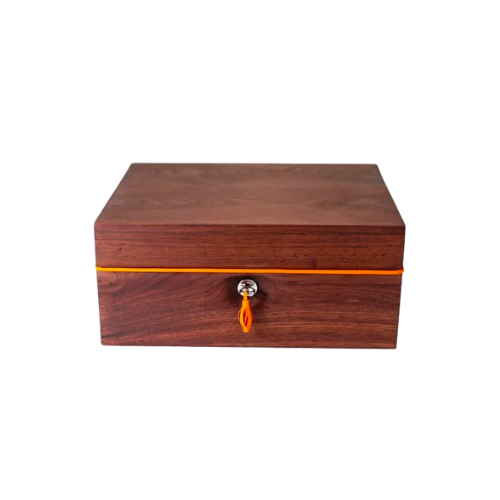 Brizard &amp; Co Airflow Cigar Humidor 30 Count - Solid Walnut With Orange Piping