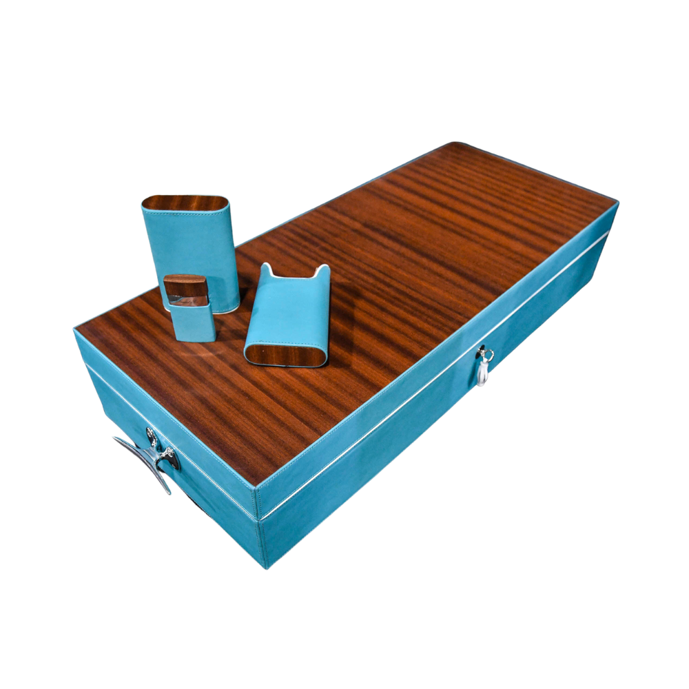 Brizard &amp; Co Extra Wide Airflow Humidor 150 Count - Positano Turquoise &amp; African Mahogany