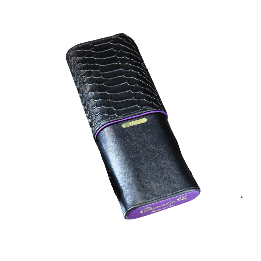 Brizard &amp; Co Show Band 3 Cigar Case - Black Python &amp; Purple