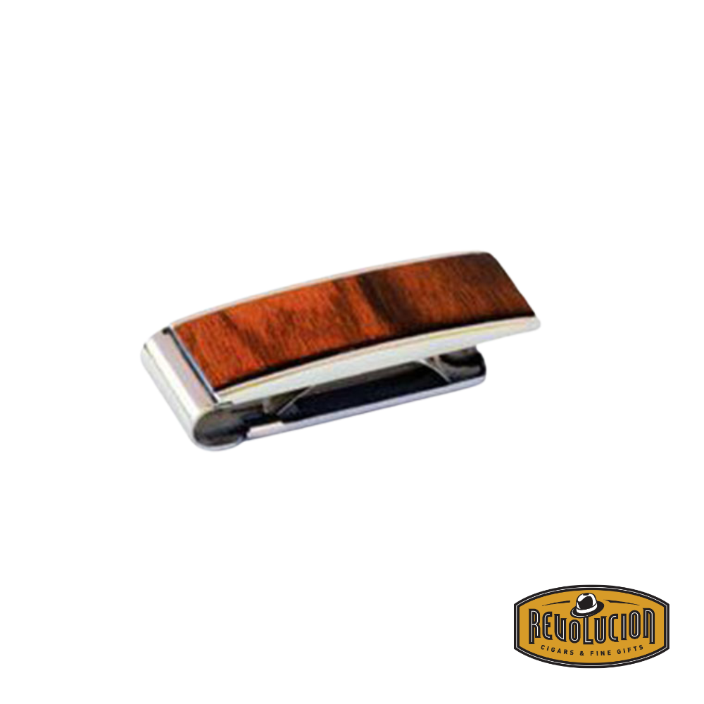 Brizard & Co Money Clip in Rosewood, featuring a rich reddish-brown hue with a polished finish and a sturdy metal grip for secure cash storage.