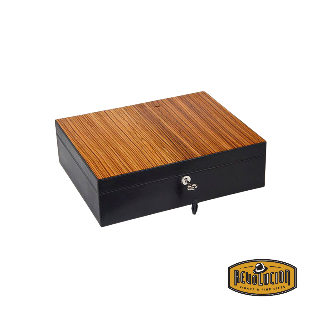 Brizard & Co Sunset Black & Zebrawood Airflow Cigar Humidor – a sophisticated humidor featuring a striking black and zebrawood finish for a modern, elegant look.