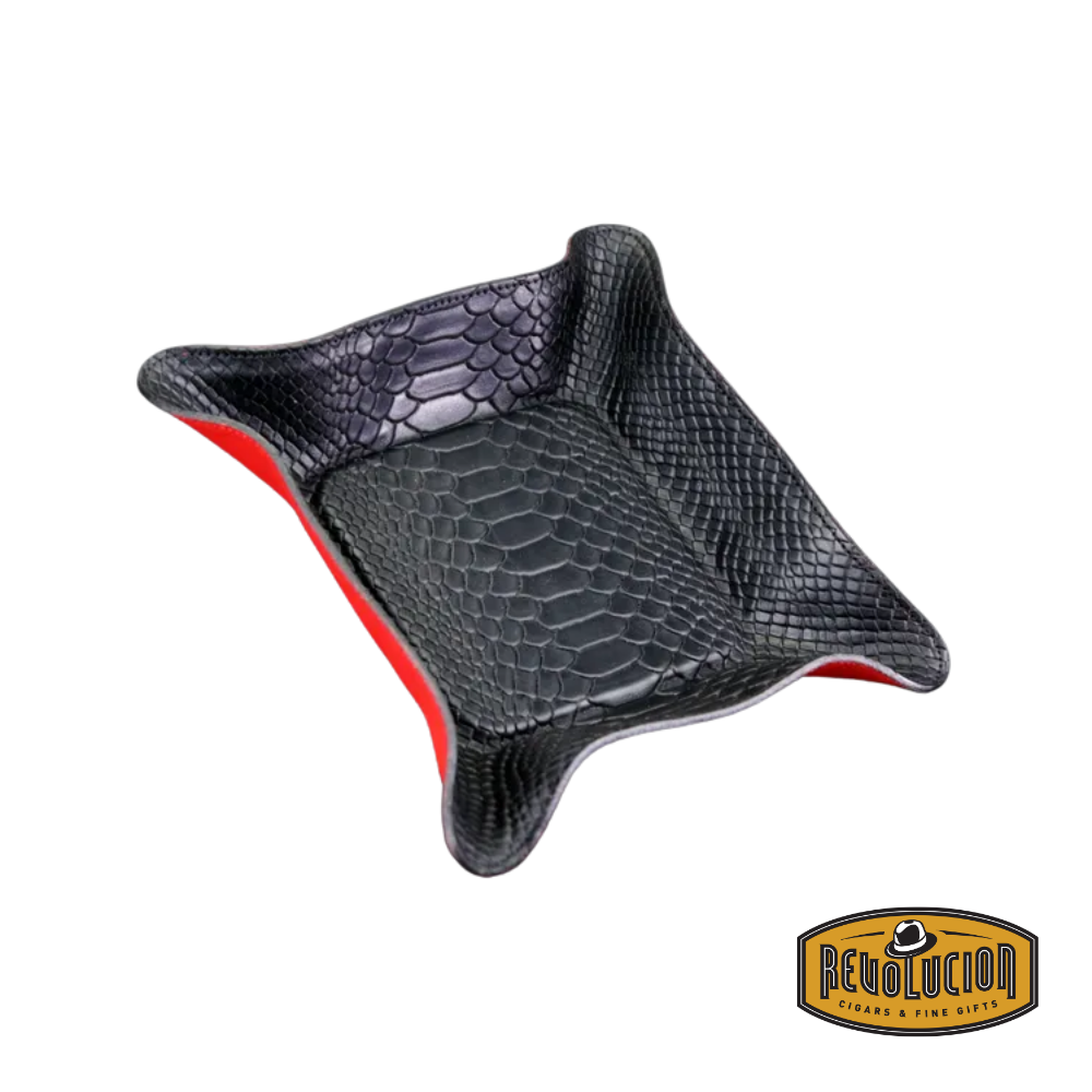 Brizard & Co Valet Leather Tray in Crocodile Black & Red, featuring an elegant crocodile texture with bold red interior for a striking contrast.