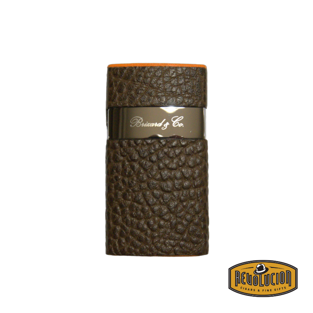Brizard &amp; Co Venezia Single Flame Lighter in Nappa Brown &amp; Orange, featuring a sophisticated nappa leather wrap with striking orange details.
