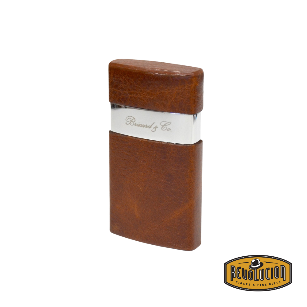 Brizard & Co Venezia Single Flame Lighter in Antique Saddle, featuring a rich leather-wrapped body and a polished metal finish.