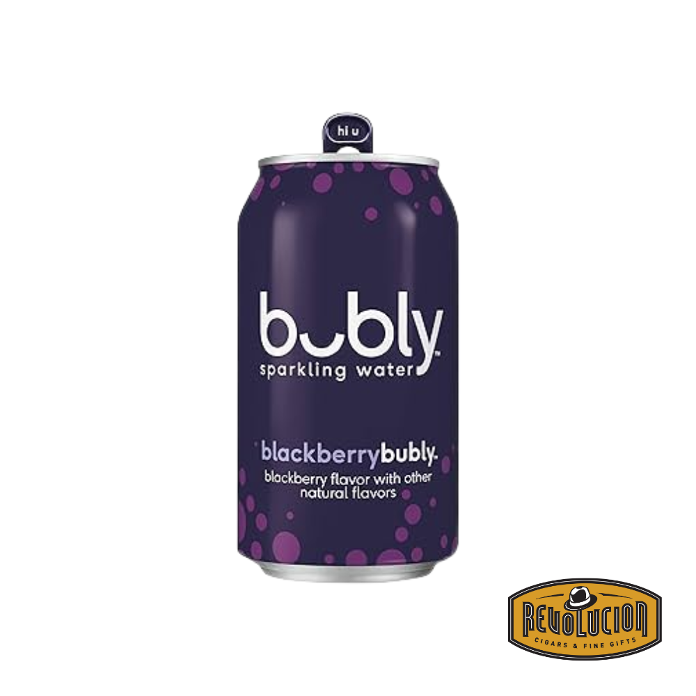 Bubly Sparkling Water – Blackberry flavor in a deep purple can with cheerful, modern branding, offering a refreshing blackberry-infused carbonated drink with zero calories and no sweeteners.