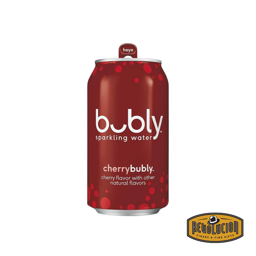 Bubly Sparkling Water – Cherry flavor in a bold red can with playful, minimalist branding, offering a fizzy and refreshing cherry-infused drink with no calories or sweeteners.