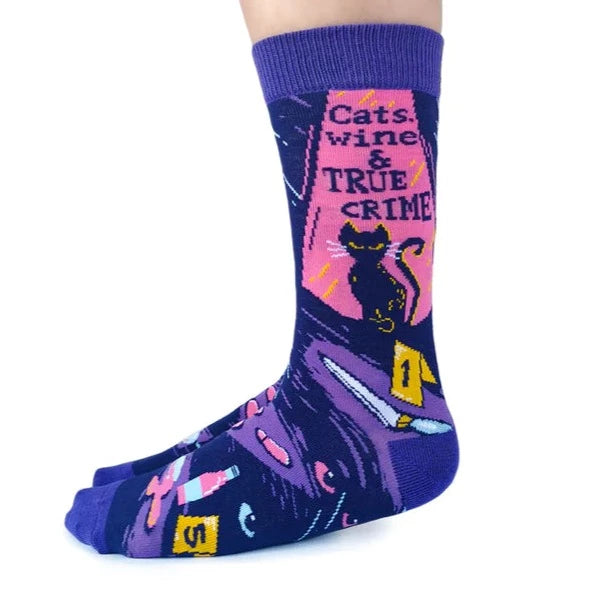 Uptown Calf Length Cotton Trendy Unisex  Socks Cats, Wine and Crime