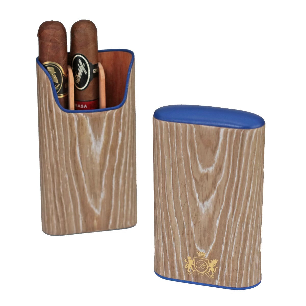 Brizard &amp; Co Show Band 3 Cigar Case - Bleached Oak &amp; Royal Blue