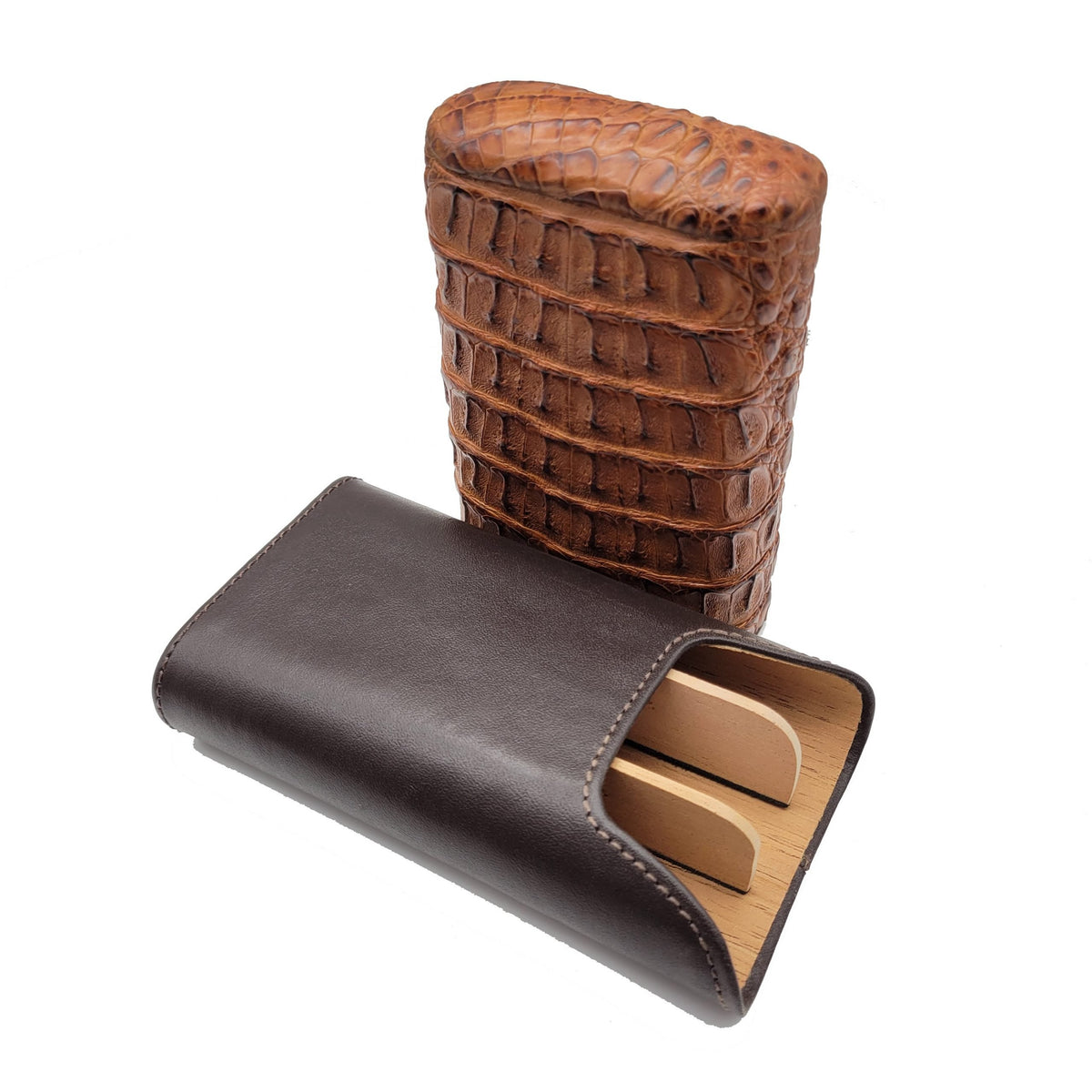 Brizard &amp; Co Show Band 3 Cigar Case - Genuine Caiman Cognac &amp; Coffee