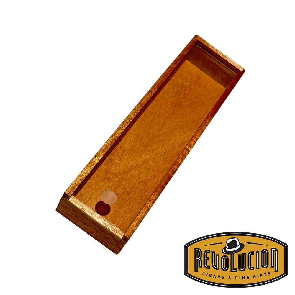 Top view of a closed wooden cigar gift box with a rectangular shape, displaying its sleek, polished finish and simple, elegant construction