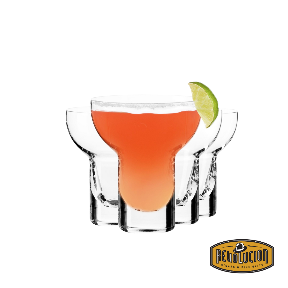 Set of Krosno Shake Collection No. 2 cocktail glasses, showcasing a bold cocktail garnished with lime, highlighting their contemporary design and versatility.