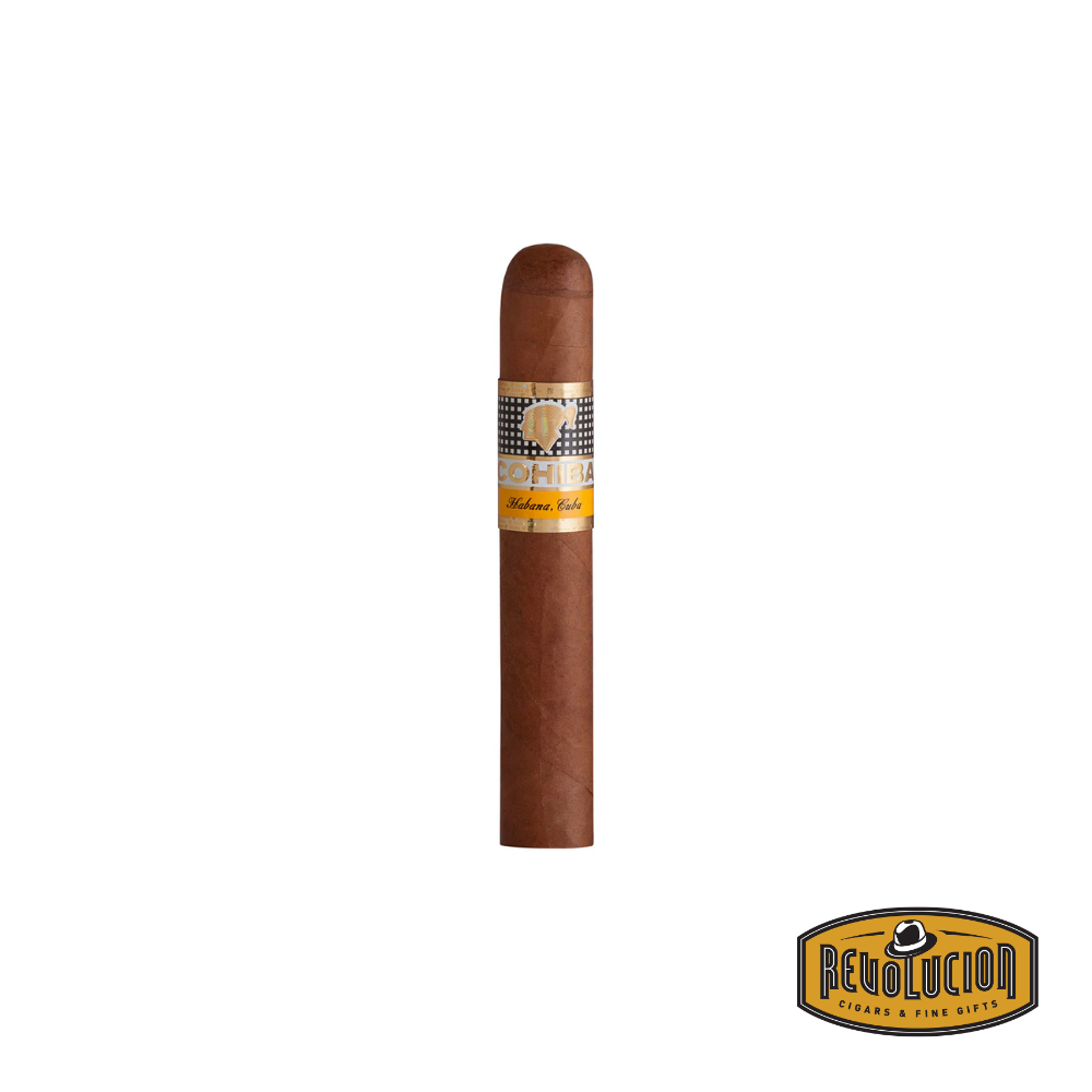 Single Cohiba Siglo I H/M Petit Corona Cuban cigar featuring a golden-brown wrapper and the iconic black-and-gold Cohiba band.