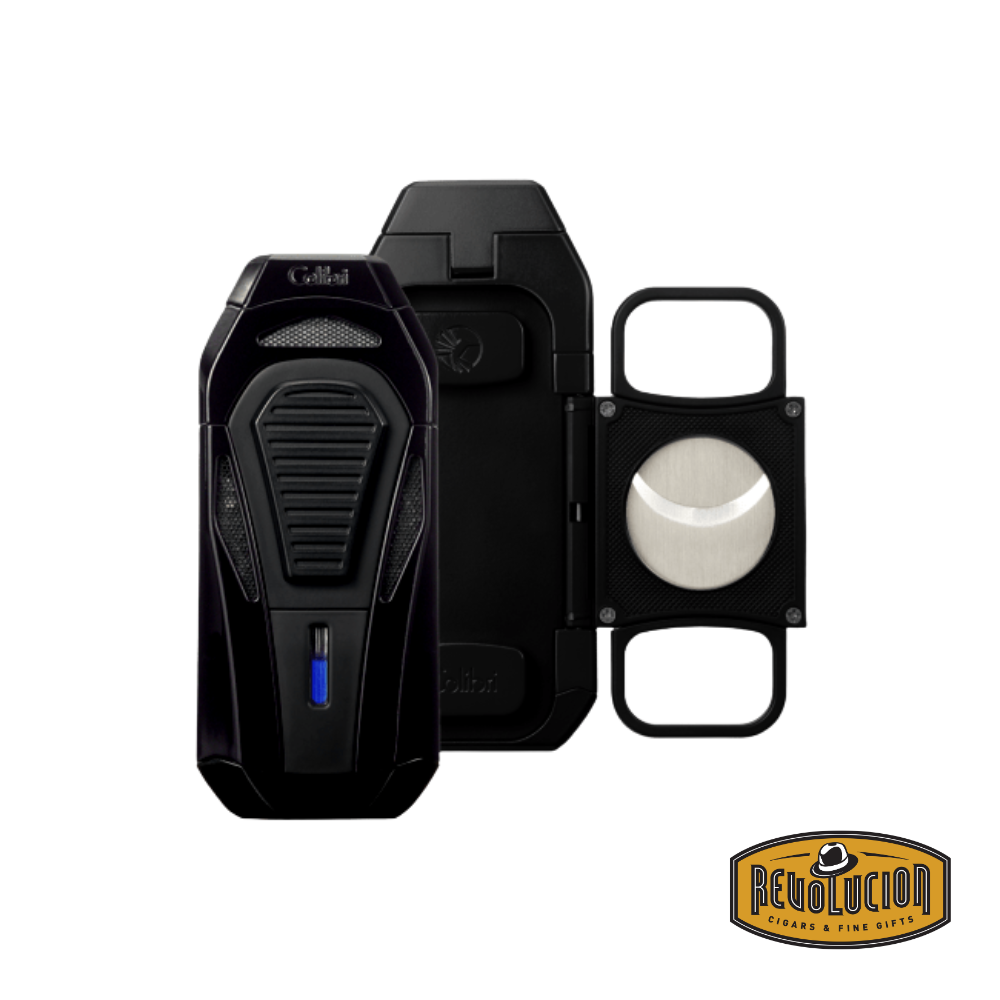 Colibri Boss Triple-Jet Flame Lighter in black, featuring an integrated cutter for a premium cigar. experience.