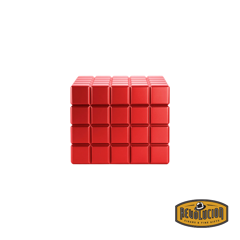Colibri Heritage Cube Humidor - 80 Count in Red, showcasing a bold and vibrant exterior with a contemporary cube shape.