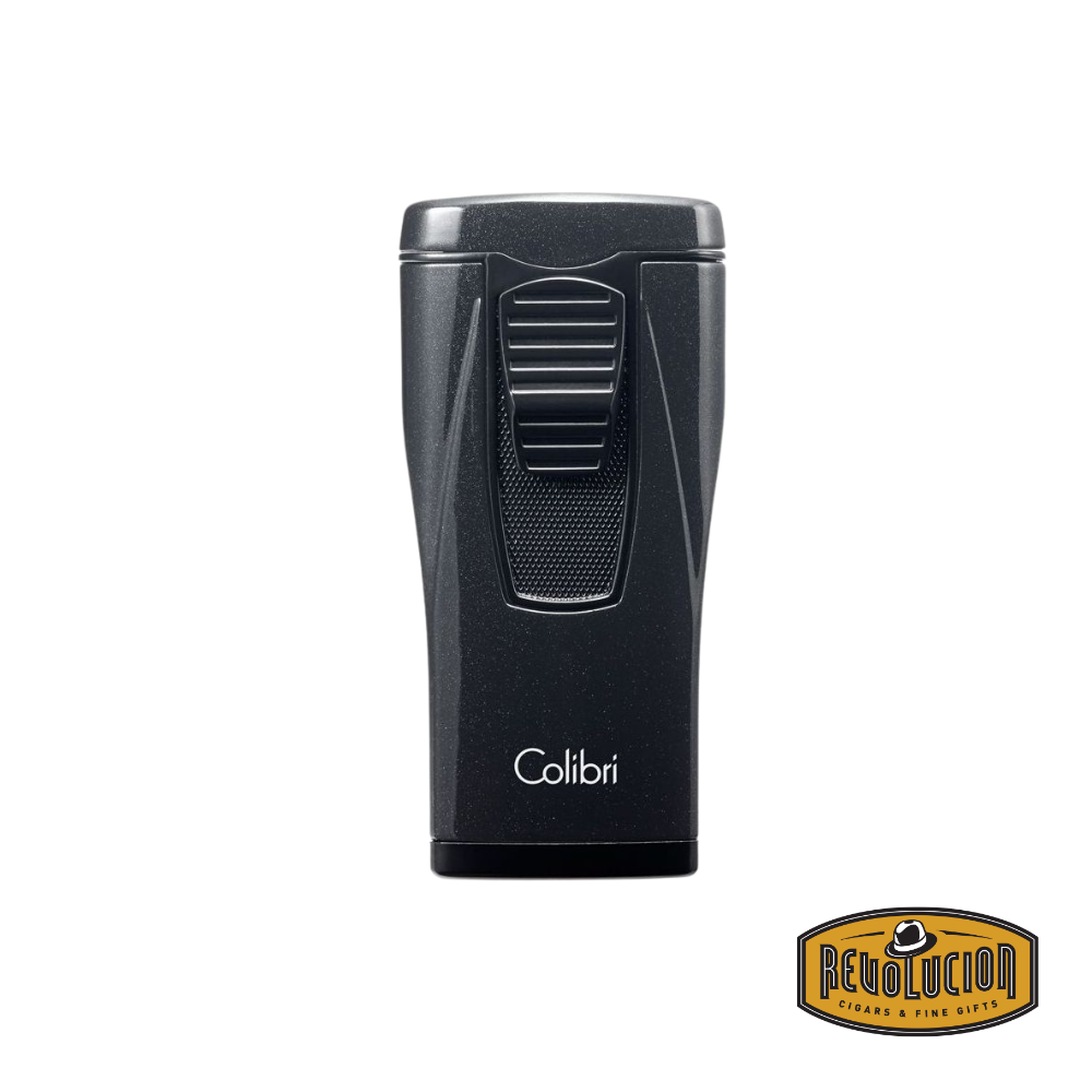 Front view of the Colibri Monaco Triple Jet Cigar Lighter in Metallic Black, featuring a stylish dark finish and a powerful triple-jet flame for an even and precise burn.