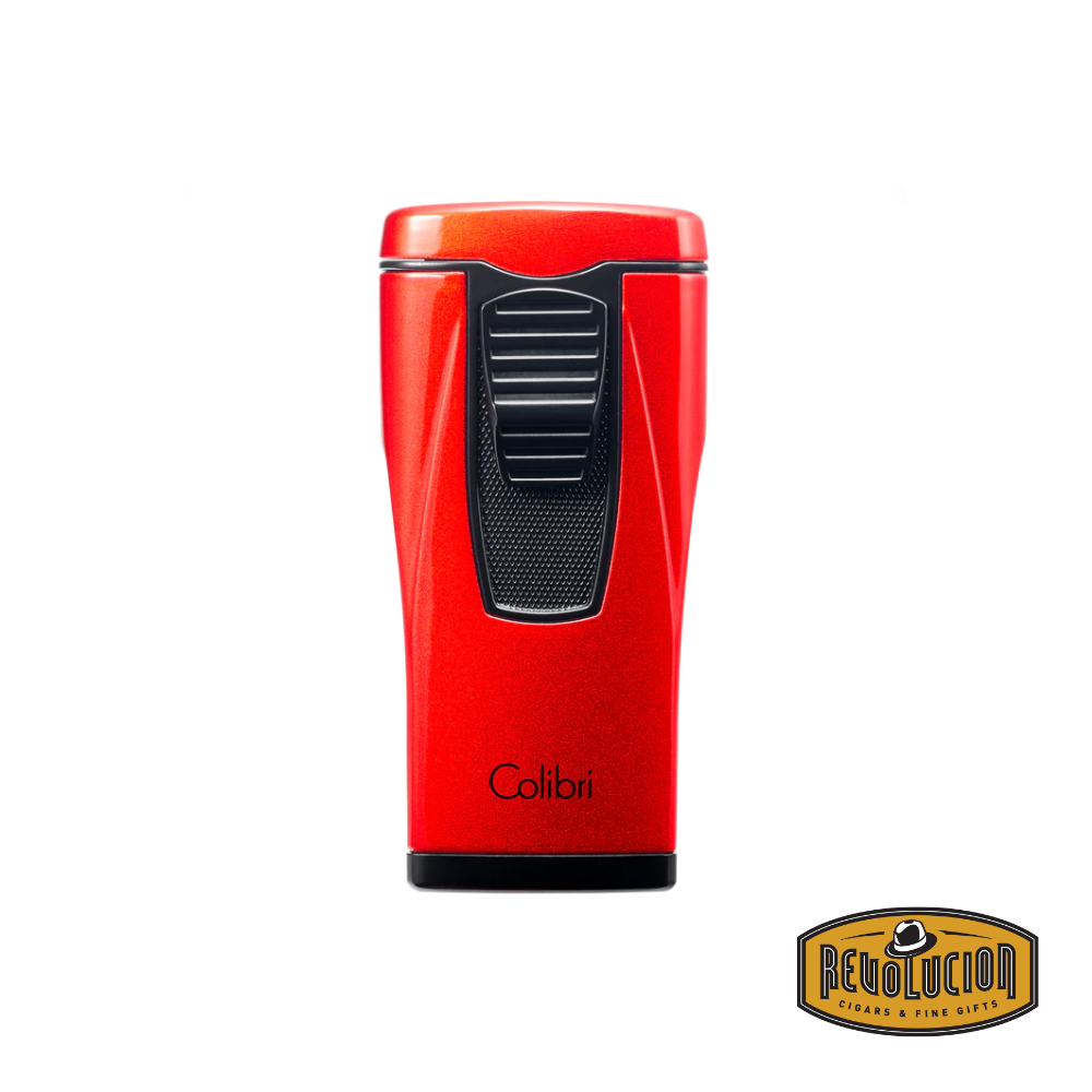 A close-up of the Colibri Monaco Triple Jet Cigar Lighter in Metallic Red, featuring a sleek metallic finish and an ergonomic design.