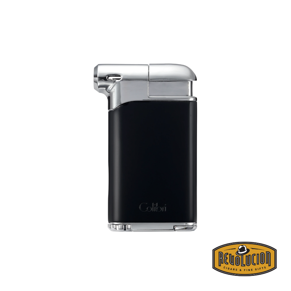 Colibri Pacific Air Soft Single Flame Lighter – Black & Chrome, sleek modern design, front view.