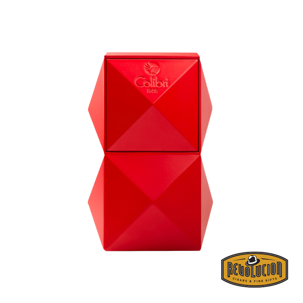 Colibri Quasar Triple Flame Table Lighter in Red with a striking, angular design.