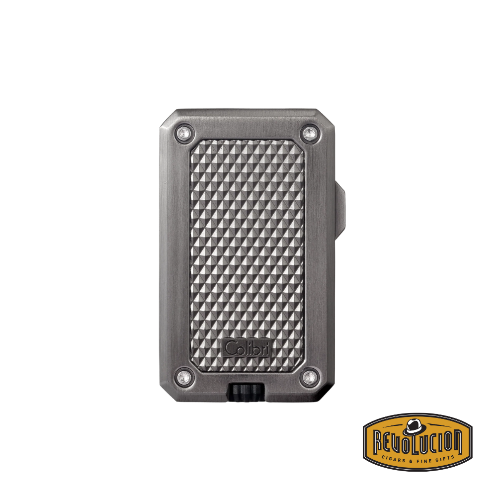 A sophisticated gunmetal jet flame lighter featuring an industrial matte finish and a modern aesthetic.