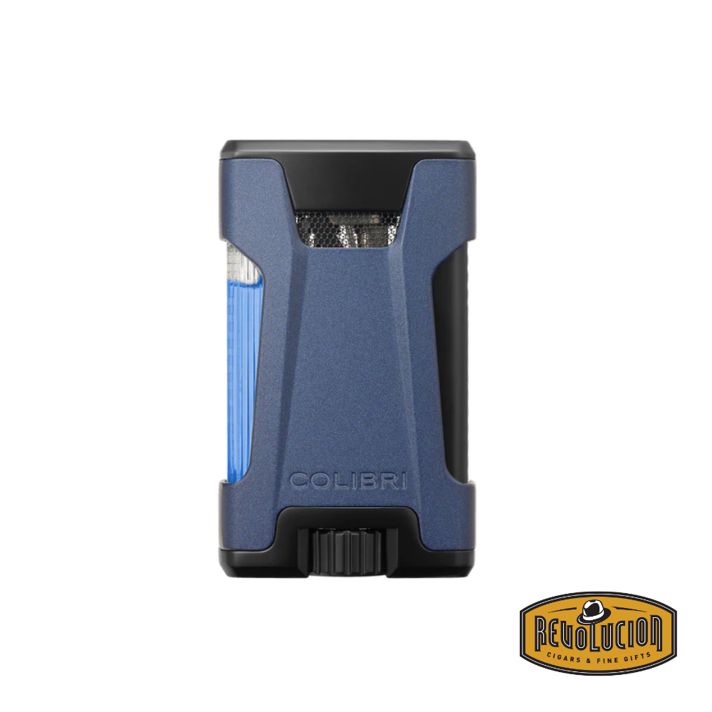 Colibri Rebel Double Flame Lighter in Navy & Black, featuring a deep blue tone with a stylish black grip.