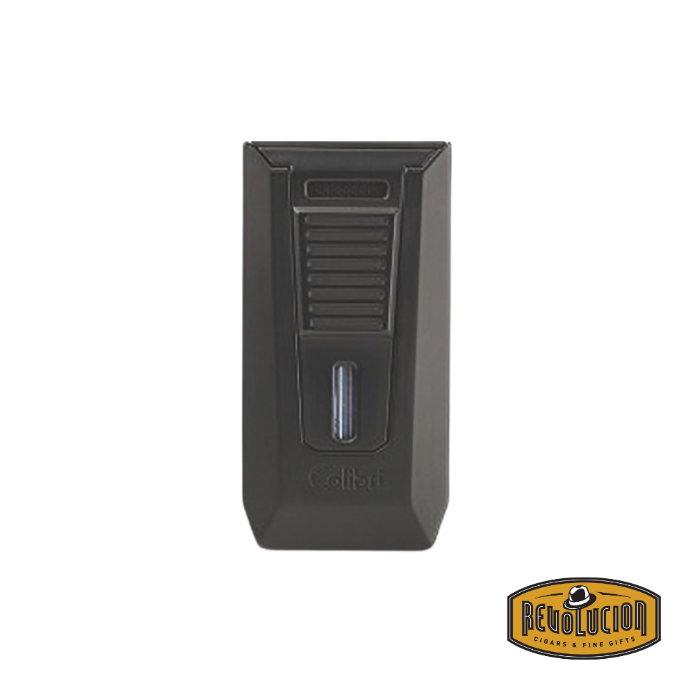 Colibri Slide Double Jet Flame Lighter in Matte Black, featuring a sleek front design.