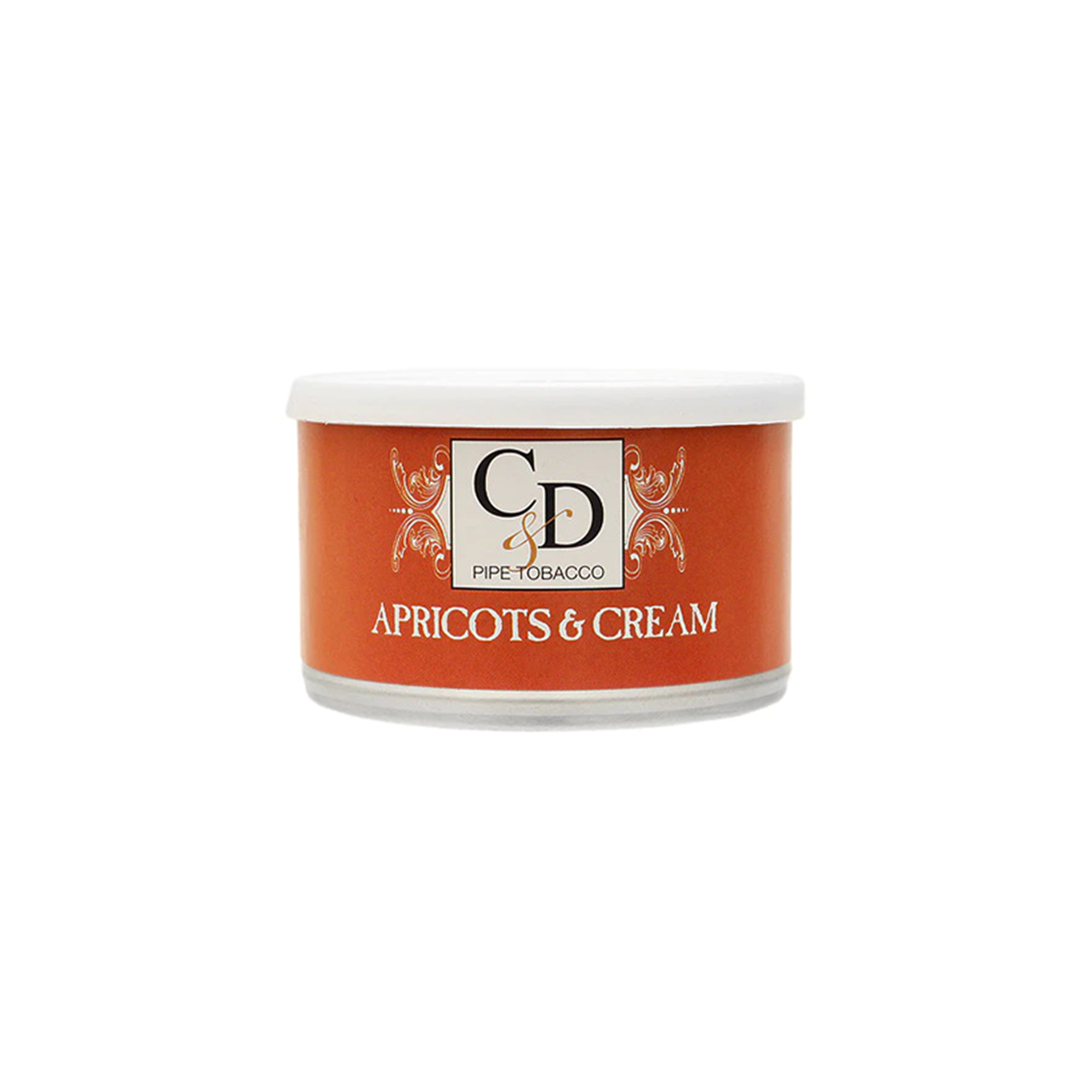 Original artwork of Cornell & Diehl Apricots & Cream pipe tobacco tin. The label displays a soft, creamy color scheme with imagery that reflects the smooth and fruity character of this aromatic blend. The “Revolución” logo is placed in the corner.