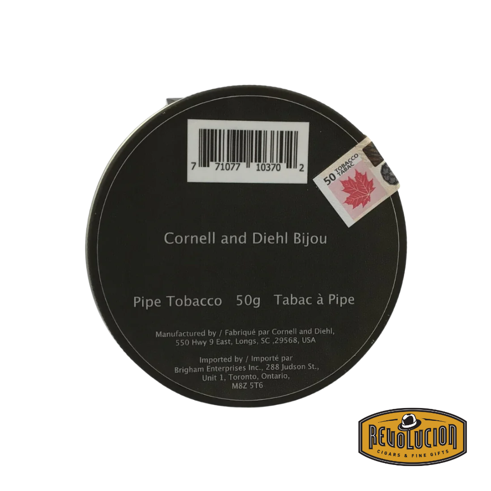 Cornell & Diehl Bijou Pipe Tobacco - Canadian plain packaging with health warnings and simplified design.