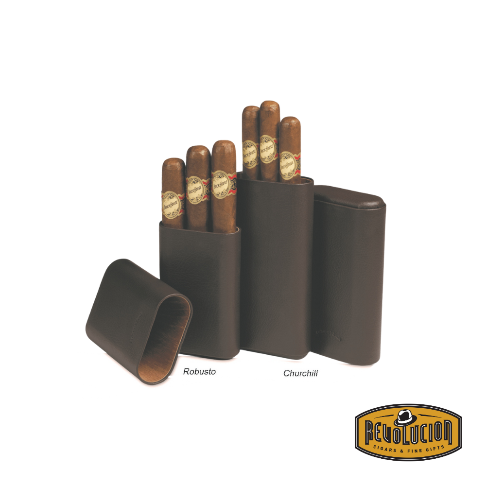 Craftsman&#39;s Bench 60 Gauge Robusto Chocolate Cigar Case, displayed with cigars inside, showcasing its elegant brown leather design and spacious interior.