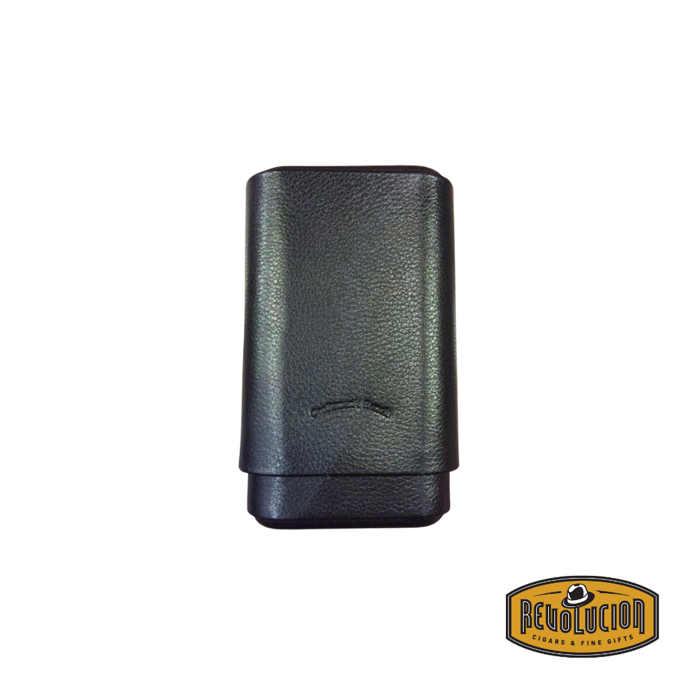 Craftsman's Bench 60 Gauge Black Cigar Case, closed, showcasing its smooth black exterior and compact design.