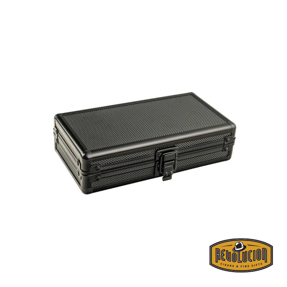 A Craftsman's Bench Passport Humidor - Black, featuring a compact and stylish design with a durable black exterior for convenient cigar storage and preservation.