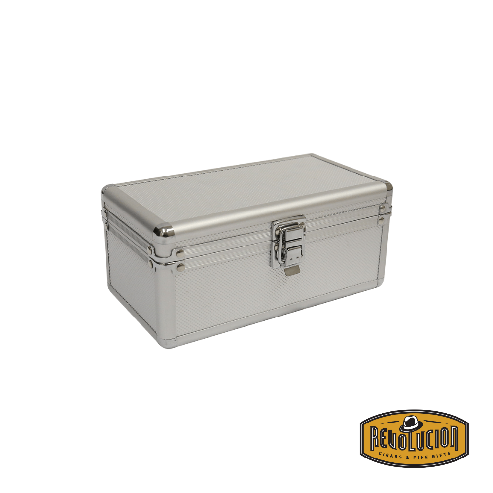 A Craftsman’s Bench Humidor Passport XL, displayed closed, featuring a sleek, durable design with a secure seal to preserve cigars during travel.