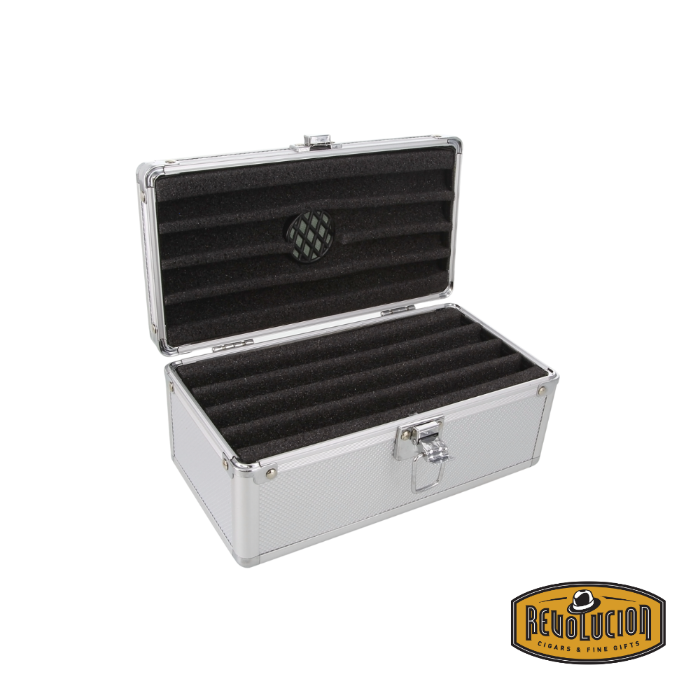 The Craftsman’s Bench Humidor Passport XL, shown open, revealing a spacious, well-crafted interior designed to maintain optimal humidity levels for cigars.