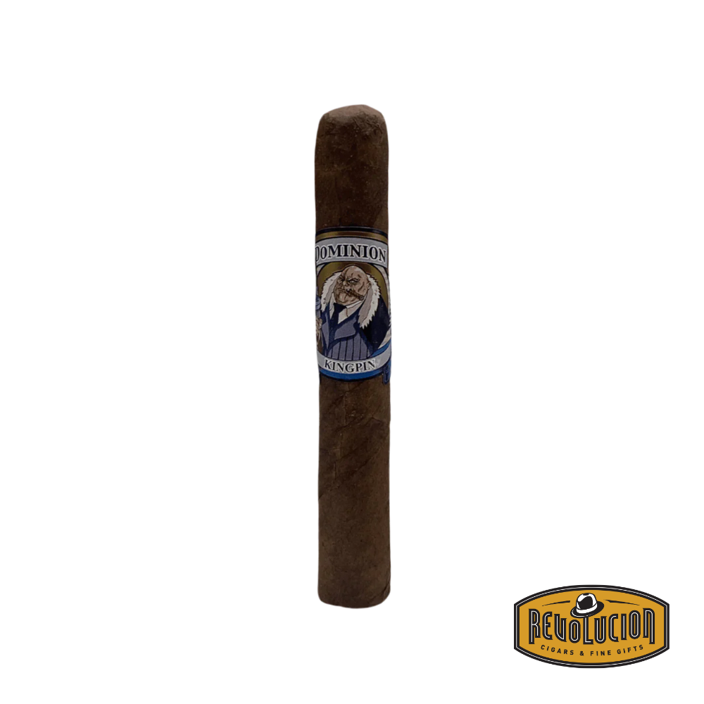 Dominion Kingpin Robusto cigar with a medium-strength Nicaraguan and Dominican blend, offering a rich, balanced smoking experience.