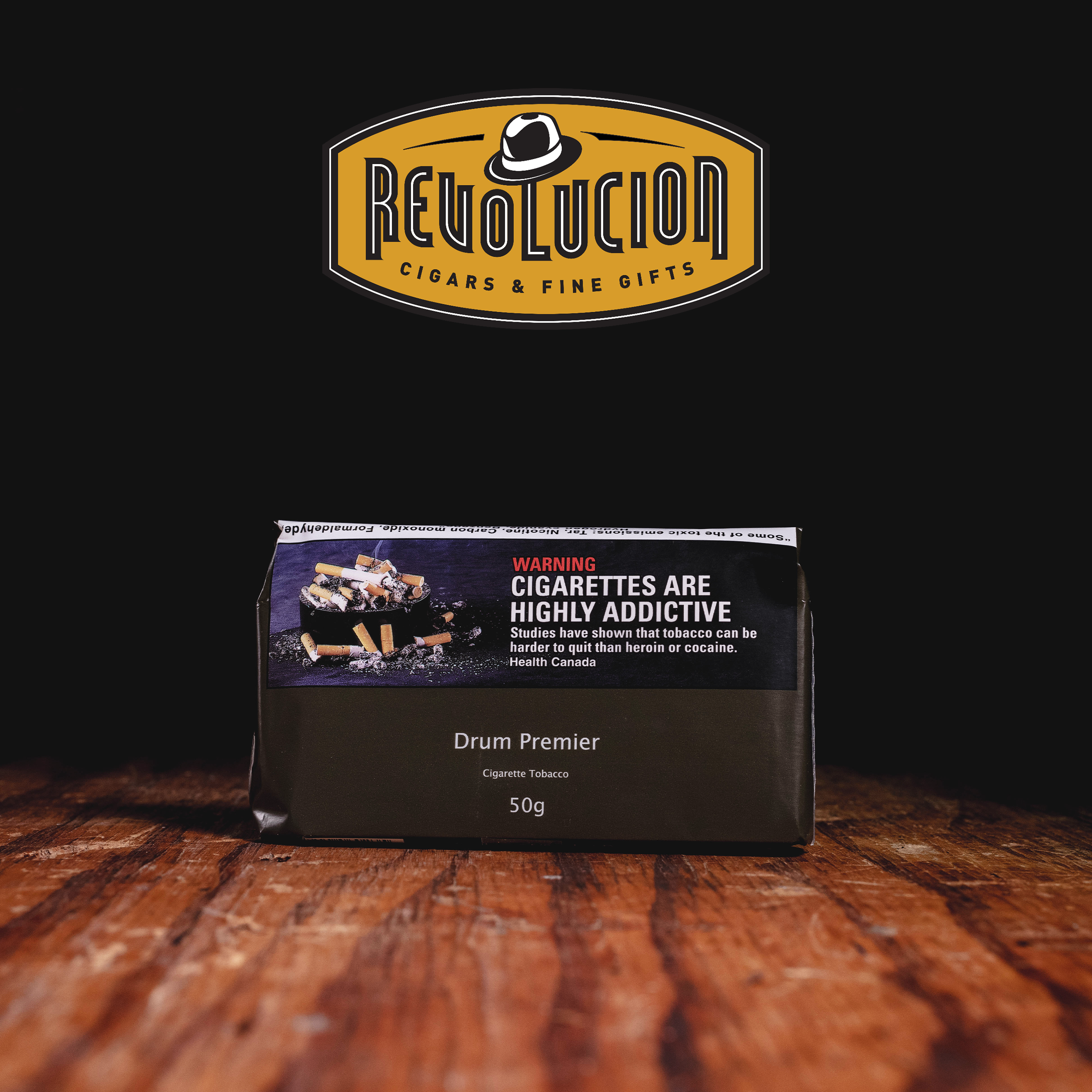 Front of Drum Premier Halfzware Light Blue Shag Rolling Tobacco - 50g, showcasing its signature blue packaging.