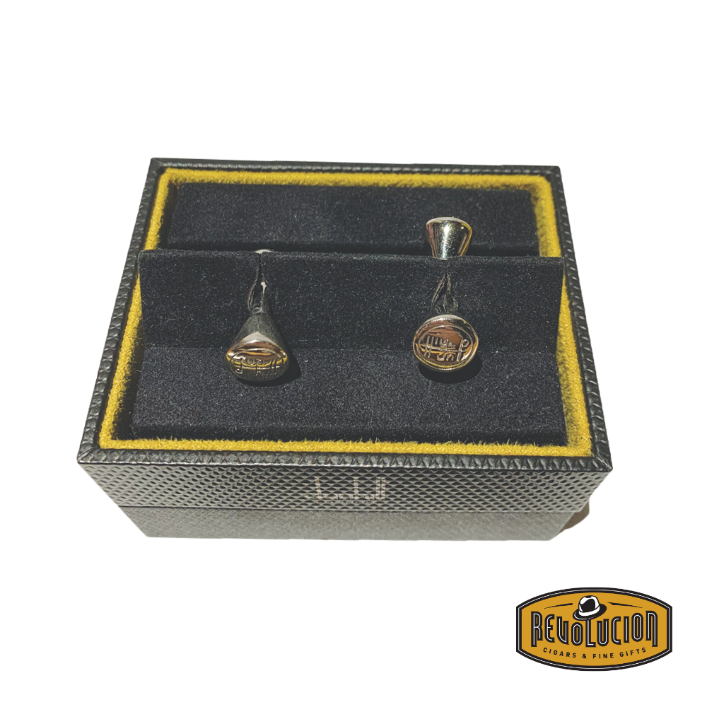 Top view of Dunhill Logo cufflinks, showcasing their elegant design and refined craftsmanship with a sleek and modern aesthetic.