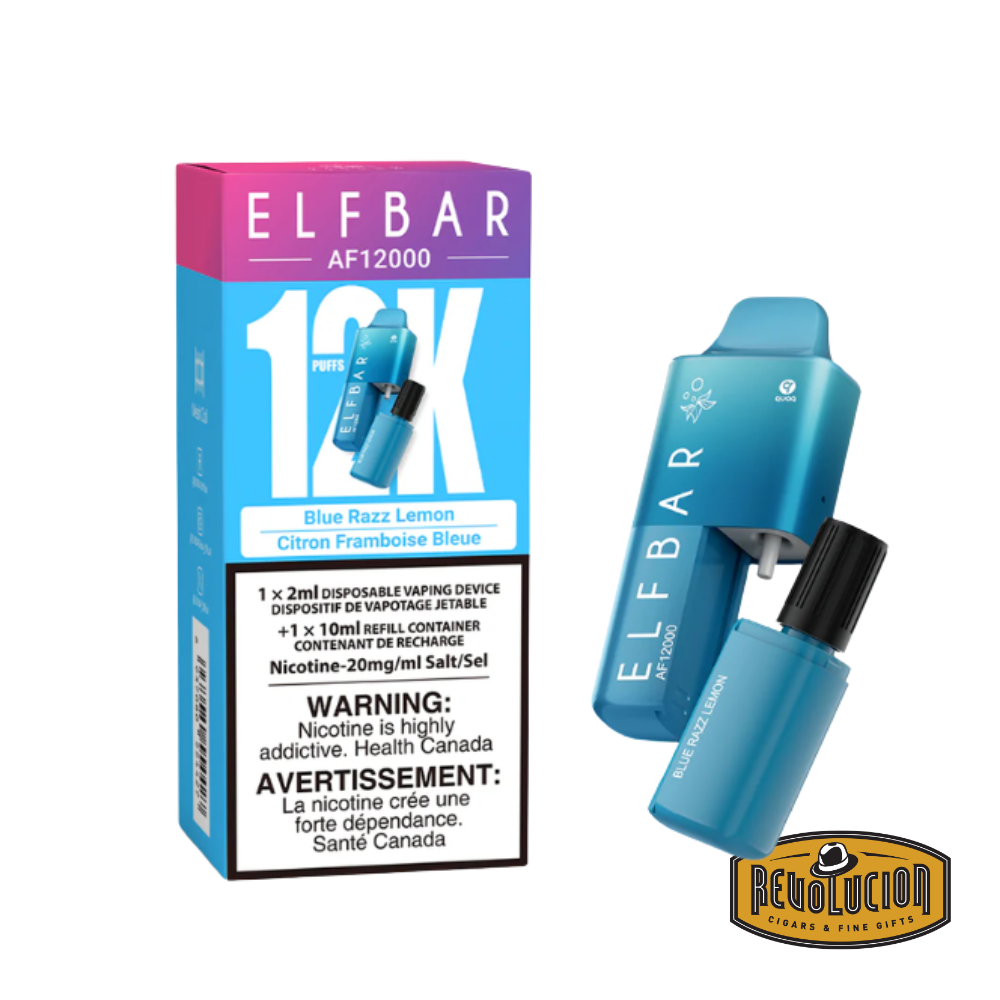 ELF Bar 12000 Blue Razz Lemon 20mg/ml disposable vape, combining the tangy sweetness of blue raspberry and the zesty freshness of lemon in a high-capacity device.