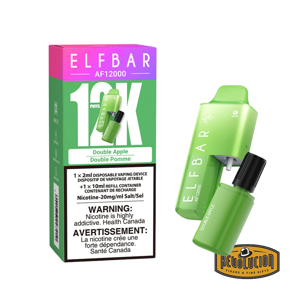ELF Bar 12000 Double Apple 20mg/ml disposable vape, featuring a crisp blend of sweet and tart red and green apples in a high-capacity device.