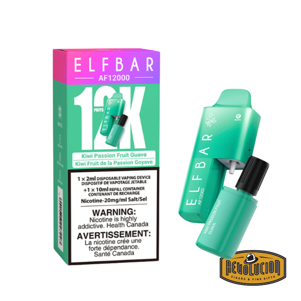 ELF Bar 12000 Kiwi Passionfruit Guava 20mg/ml disposable vape, blending exotic kiwi, tangy passionfruit, and smooth guava in a stylish, high-capacity device.