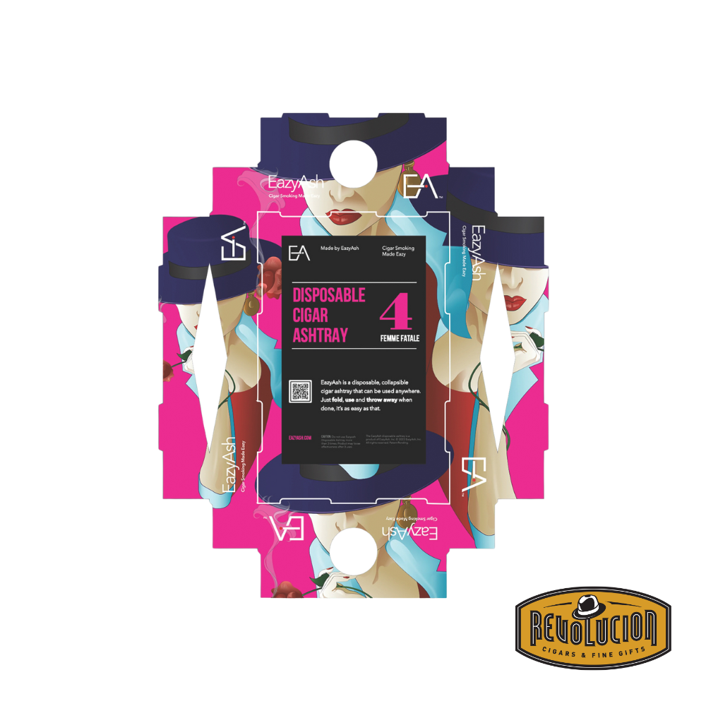 Unbuilt view of the Eazyash Disposable Ashtray, displaying its flat, compact form before assembly.