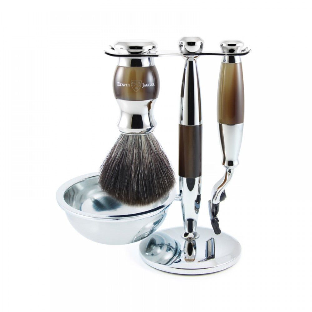 Edwin Jagger 4pc Mach 3 Light Horn Synthetic Brush. Mens shaving and grooming products, Revolucion Lifestyles Vancoouver - gifts and more