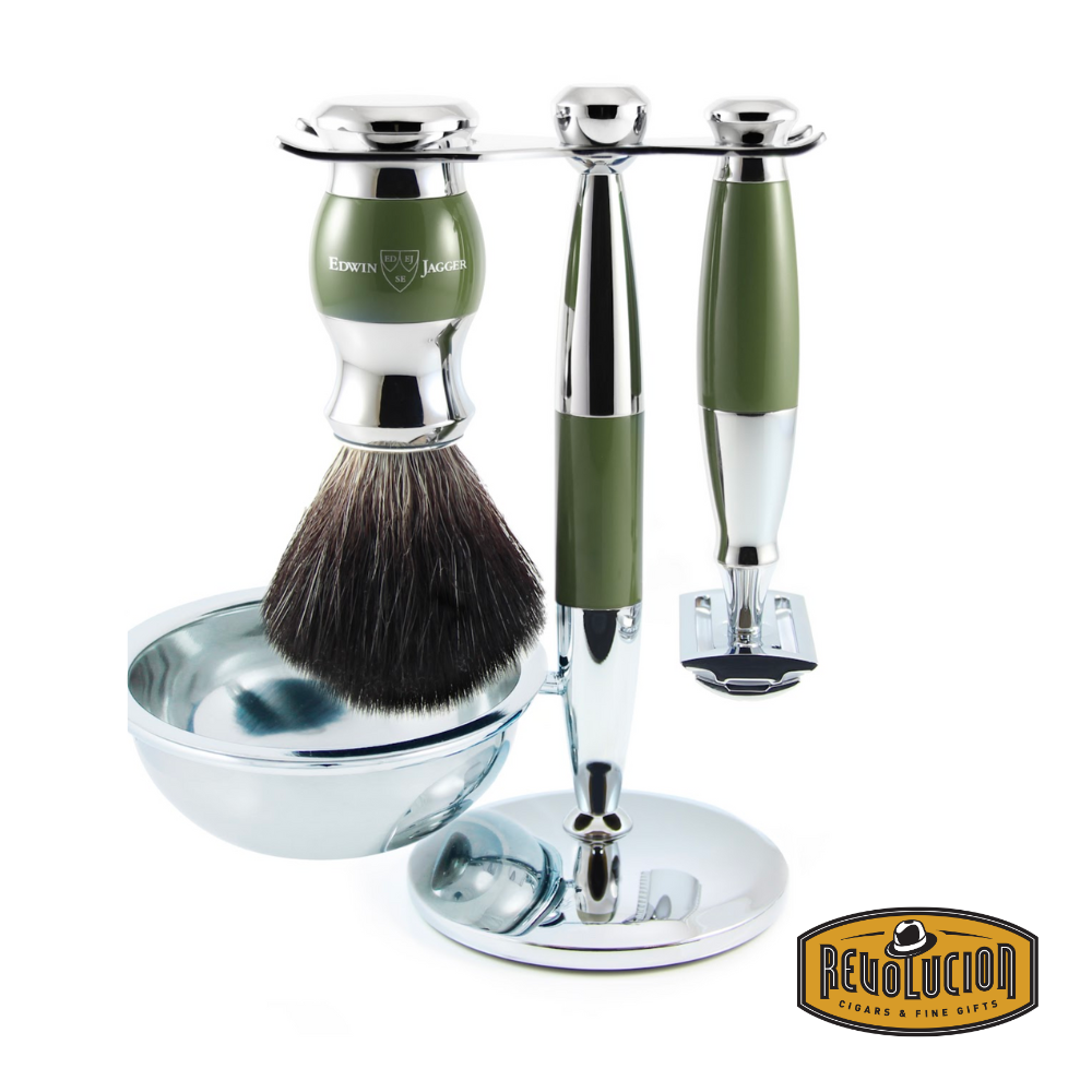 dwin Jagger Green & Chrome 4 Piece DE Set (Black Synthetic) Revolucion Lifestyle Vancouver, mens shaving and grooming. The best gifts and tobacco products for him. 