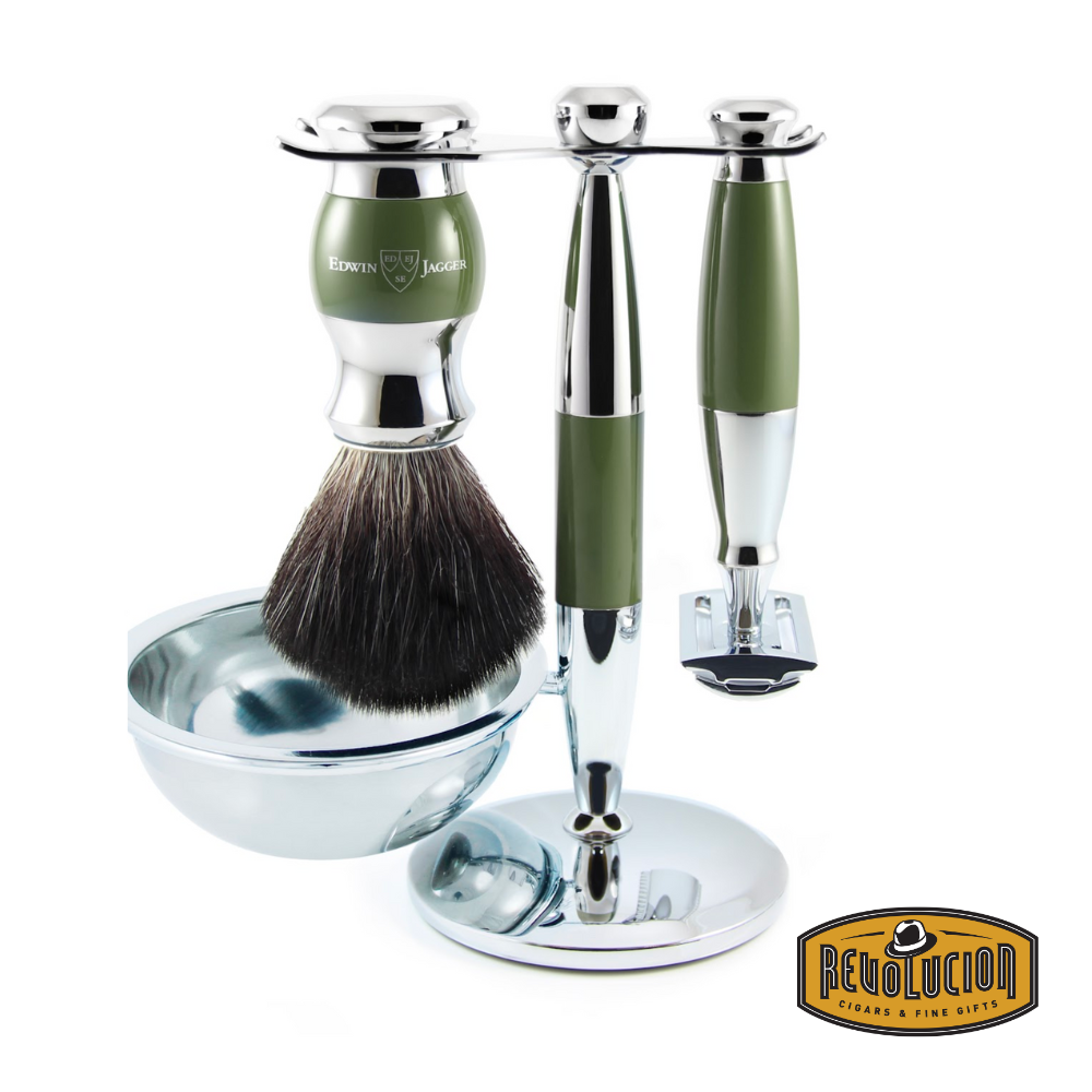 dwin Jagger Green &amp; Chrome 4 Piece DE Set (Black Synthetic) Revolucion Lifestyle Vancouver, mens shaving and grooming. The best gifts and tobacco products for him. 