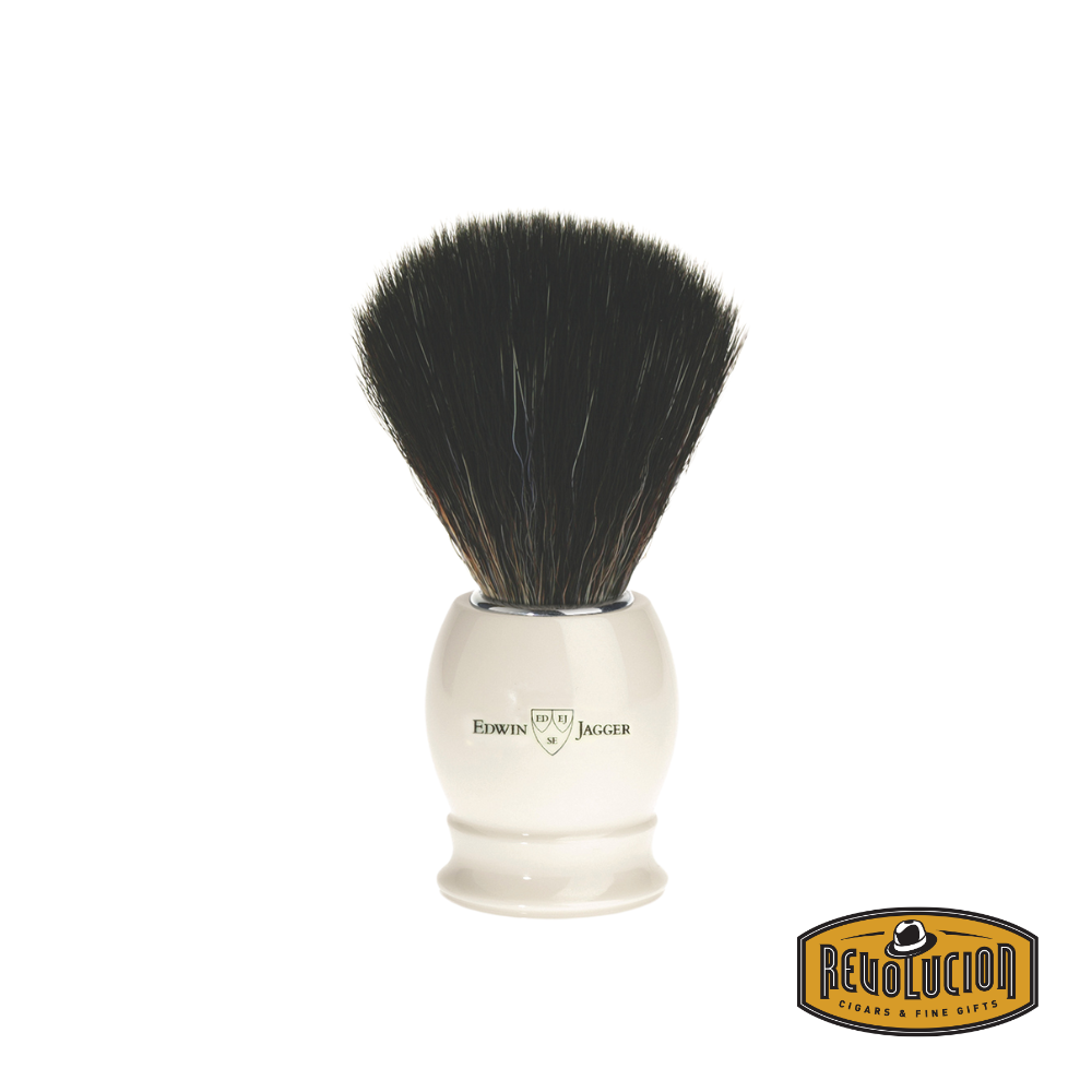 Edwin Jagger Ivory & Black Synthetic Shaving Brush – large-handle brush with a sleek ivory and black design, featuring premium synthetic bristles.