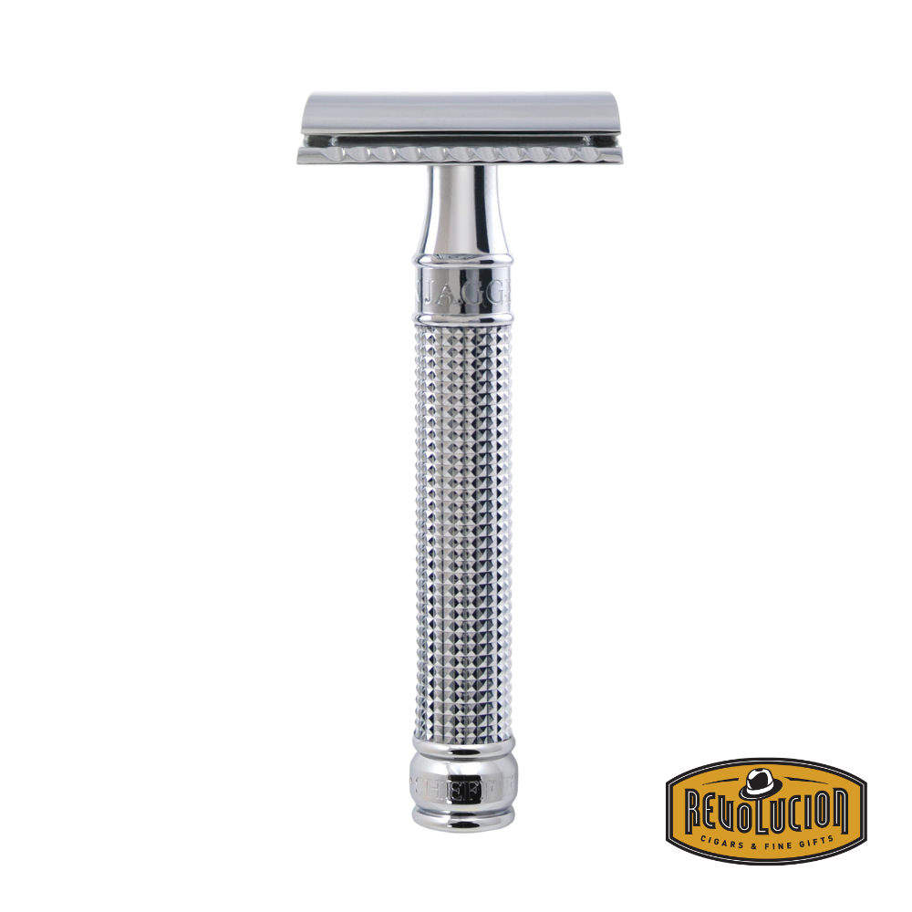 Edwin Jagger Diamond Double Edge Razor with a textured diamond-pattern handle and chrome finish for enhanced grip and elegance.